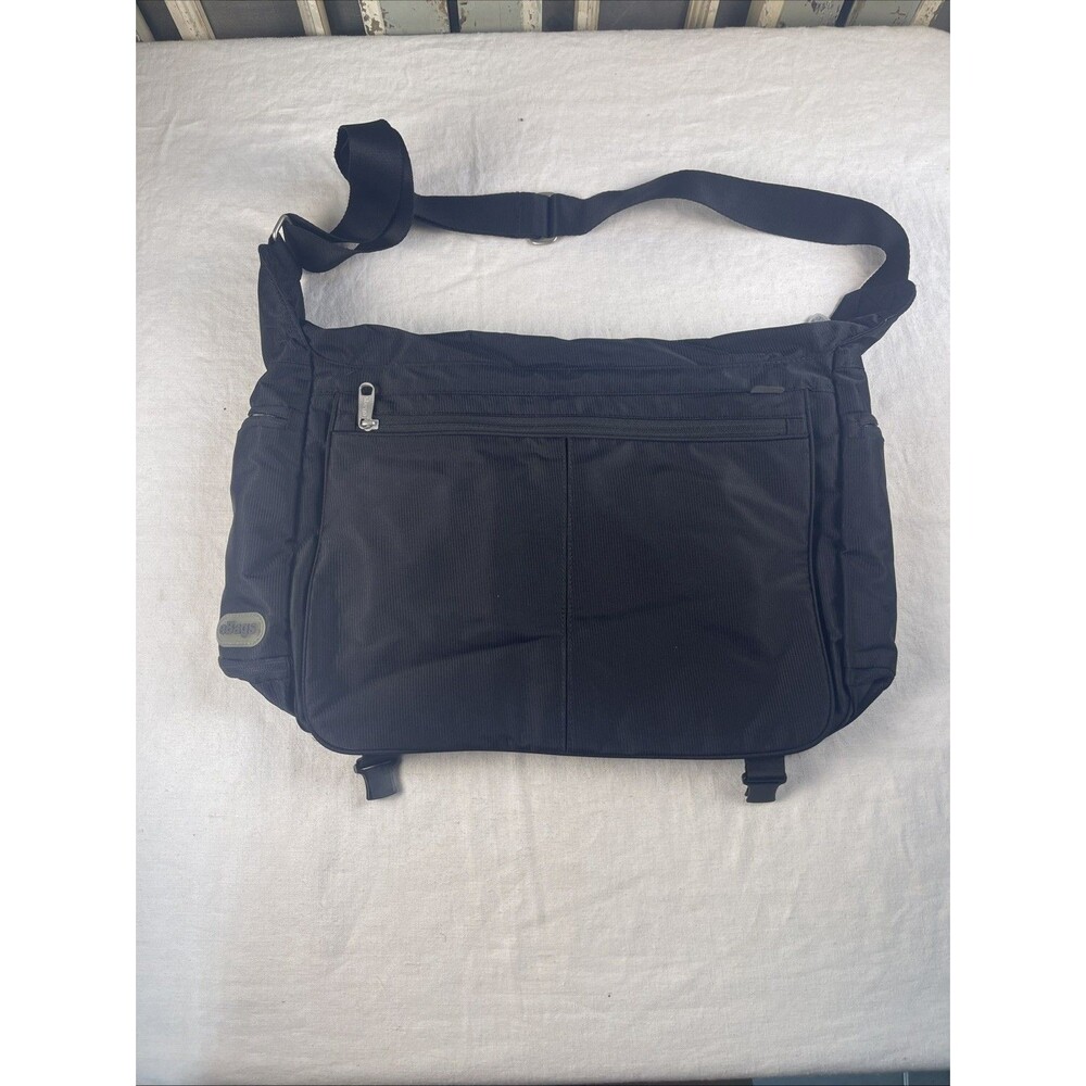 eBags Black Nylon Messenger Bag Crossbody Travel Commuter Laptop Multi-Pocket